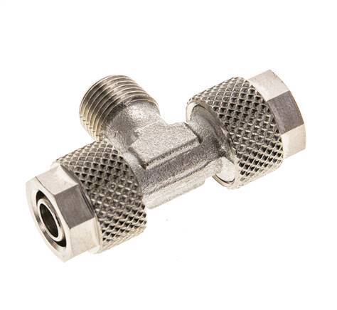 8x6 & R1/8'' Nickel plated Brass Tee Push-on Fitting with Male Threads [2 Pieces]