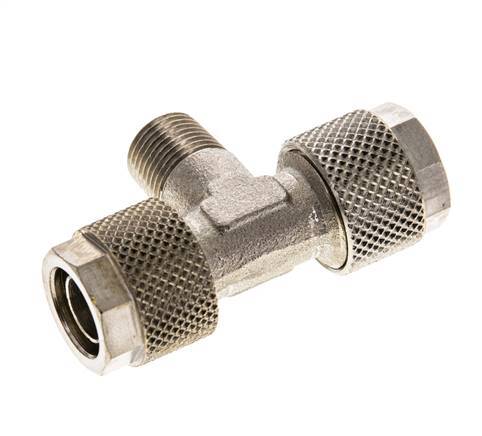 10x8 & R1/8'' Nickel plated Brass Tee Push-on Fitting with Male Threads [2 Pieces]