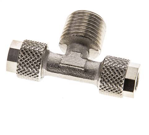 6x4 & R1/4'' Nickel plated Brass Tee Push-on Fitting with Male Threads [2 Pieces]