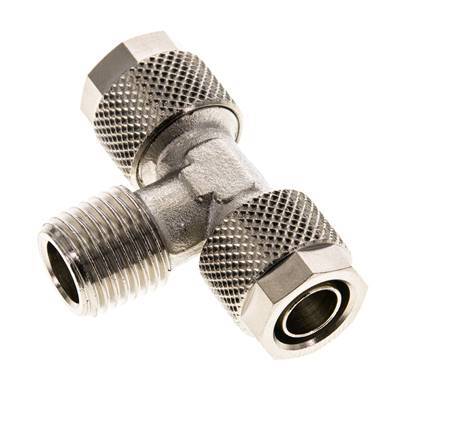 10x8 & R1/4'' Nickel plated Brass Tee Push-on Fitting with Male Threads [2 Pieces]