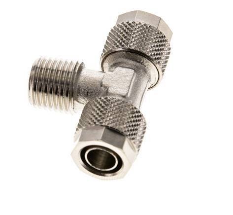 10x8 & R1/4'' Nickel plated Brass Tee Push-on Fitting with Male Threads [2 Pieces]