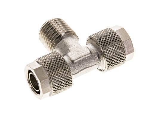 10x8 & R1/4'' Nickel plated Brass Tee Push-on Fitting with Male Threads [2 Pieces]