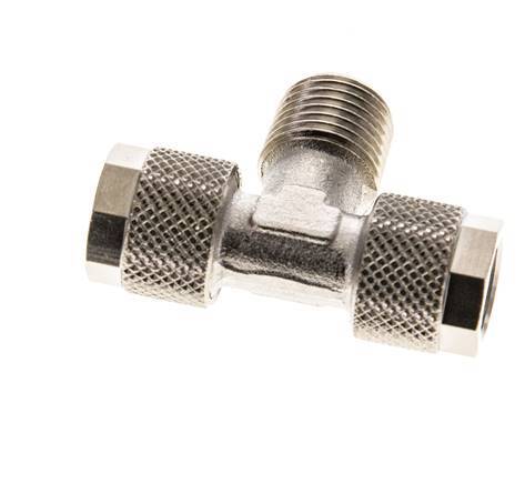 10x8 & R1/4'' Nickel plated Brass Tee Push-on Fitting with Male Threads [2 Pieces]