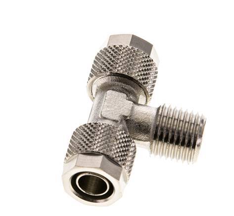 10x8 & R1/4'' Nickel plated Brass Tee Push-on Fitting with Male Threads [2 Pieces]