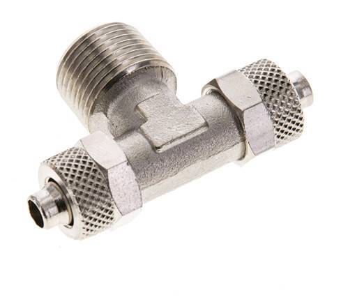 8x6 & R3/8'' Nickel plated Brass Tee Push-on Fitting with Male Threads [2 Pieces]