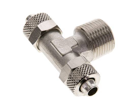 8x6 & R3/8'' Nickel plated Brass Tee Push-on Fitting with Male Threads [2 Pieces]
