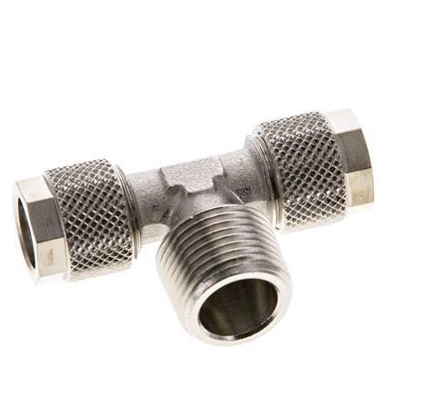10x8 & R3/8'' Nickel plated Brass Tee Push-on Fitting with Male Threads [2 Pieces]