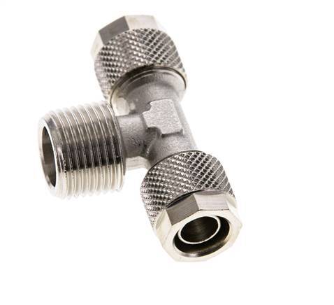 10x8 & R3/8'' Nickel plated Brass Tee Push-on Fitting with Male Threads [2 Pieces]