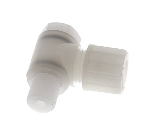 10x8mm & G1/4'' PVDF Elbow Compression Fitting with Male Threads with Banjo Bolt 10 bar