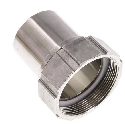 63 mm (2-1/2'') & G2-1/2'' Stainless Steel 1.4401 Hose Barb Union Nut Flat Sealing PTFE Safety collars EN 14420-5 (DIN 2817)