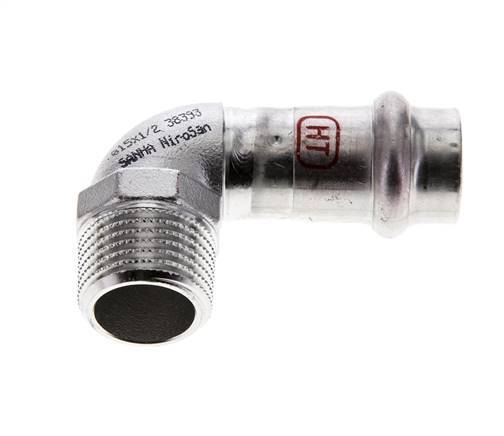 90deg Elbow Press Fitting - 15mm Female & R 1/2'' Male - Stainless Steel