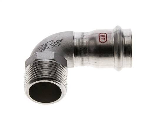 90deg Elbow Press Fitting - 28mm Female & R 1'' Male - Stainless Steel