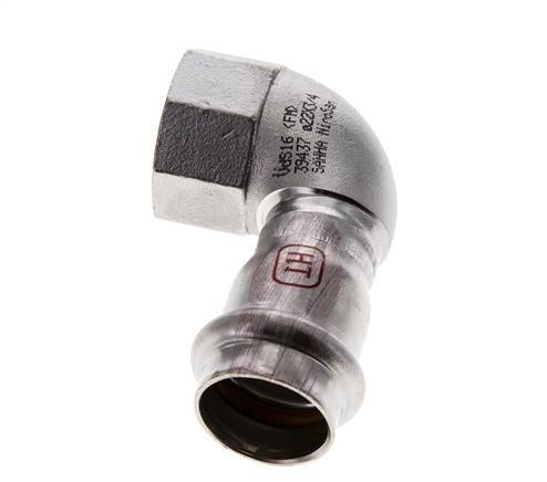 90deg Elbow Press Fitting - 22mm Female & Rp 3/4'' Female - Stainless Steel