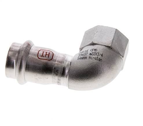 90deg Elbow Press Fitting - 22mm Female & Rp 3/4'' Female - Stainless Steel