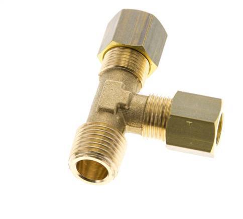 8mm & R1/4'' Brass Right Angle Tee Compression Fitting with Male Threads 135 bar DIN EN 1254-2 [2 Pieces]