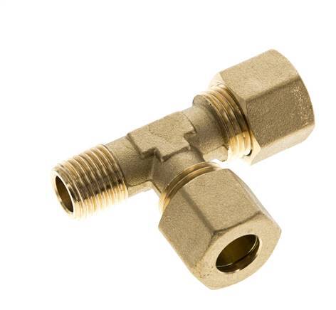 10mm & R1/4'' Brass Right Angle Tee Compression Fitting with Male Threads 95 bar DIN EN 1254-2