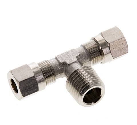 6LL & R1/4'' Nickel plated Brass T-Shape Tee Cutting Fitting with Male Threads 100 bar ISO 8434-1 [2 Pieces]