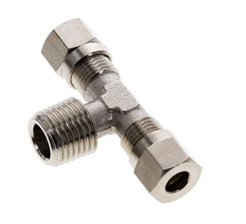 6LL & R1/4'' Nickel plated Brass T-Shape Tee Cutting Fitting with Male Threads 100 bar ISO 8434-1 [2 Pieces]