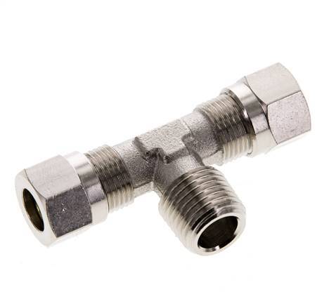 8LL & R1/4'' Nickel plated Brass T-Shape Tee Cutting Fitting with Male Threads 100 bar ISO 8434-1 [2 Pieces]