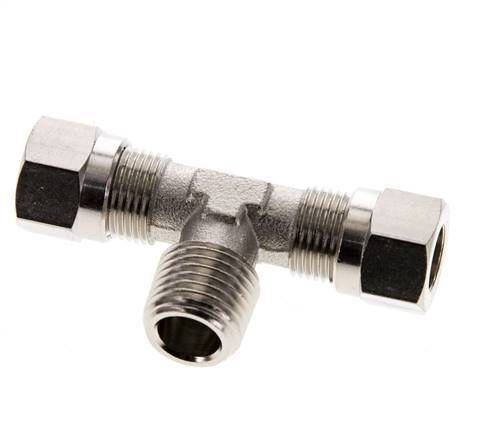 8LL & R1/4'' Nickel plated Brass T-Shape Tee Cutting Fitting with Male Threads 100 bar ISO 8434-1 [2 Pieces]