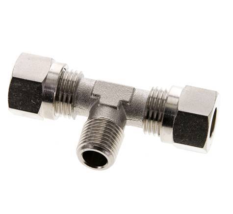 10L & R1/4'' Nickel plated Brass T-Shape Tee Cutting Fitting with Male Threads 115 bar ISO 8434-1
