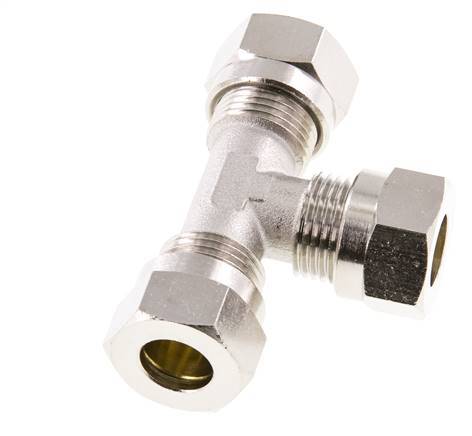 12L Nickel plated Brass T-Shape Tee Cutting Fitting 75 bar ISO 8434-1