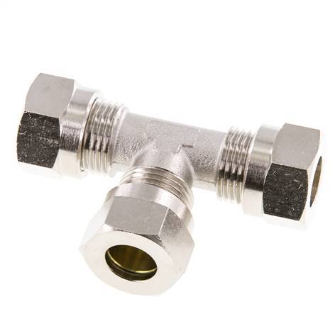 12L Nickel plated Brass T-Shape Tee Cutting Fitting 75 bar ISO 8434-1