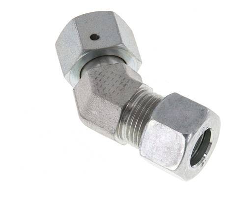 12L Zink plated Steel 45deg Elbow Cutting Fitting with Swivel 315 bar NBR O-ring Sealing Cone Adjustable ISO 8434-1