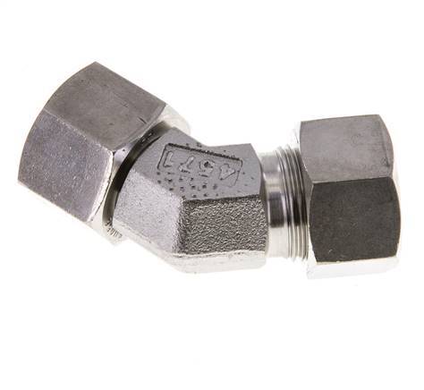 15L Stainless Steel 45deg Elbow Cutting Fitting with Swivel 315 bar FKM O-ring Sealing Cone Adjustable ISO 8434-1
