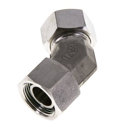 22L Stainless Steel 45deg Elbow Cutting Fitting with Swivel 160 bar FKM O-ring Sealing Cone Adjustable ISO 8434-1