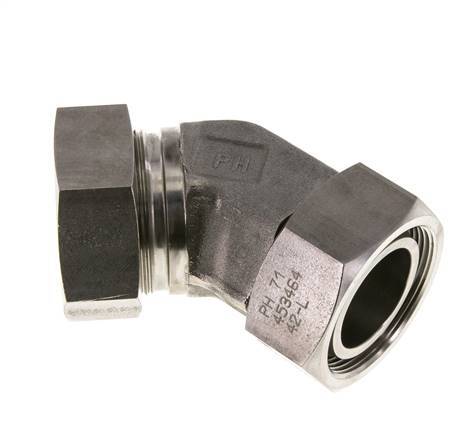 42L Stainless Steel 45deg Elbow Cutting Fitting with Swivel 160 bar FKM O-ring Sealing Cone Adjustable ISO 8434-1