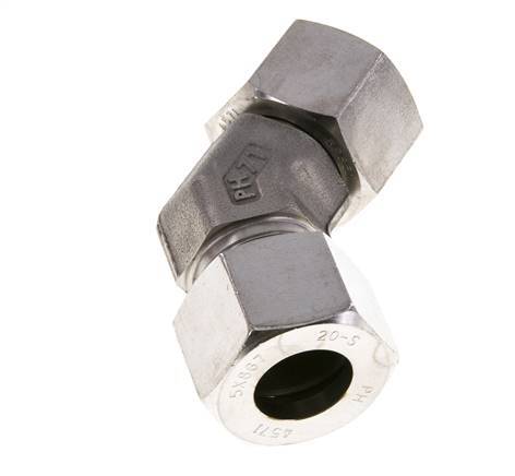 20S Stainless Steel 45deg Elbow Cutting Fitting with Swivel 400 bar FKM O-ring Sealing Cone Adjustable ISO 8434-1