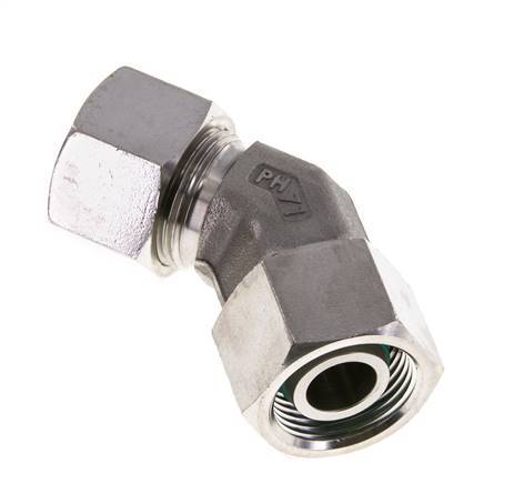 20S Stainless Steel 45deg Elbow Cutting Fitting with Swivel 400 bar FKM O-ring Sealing Cone Adjustable ISO 8434-1