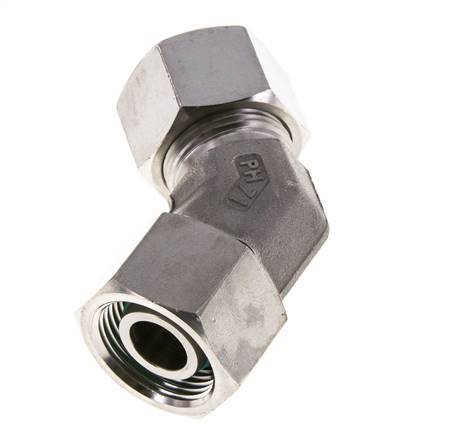 20S Stainless Steel 45deg Elbow Cutting Fitting with Swivel 400 bar FKM O-ring Sealing Cone Adjustable ISO 8434-1
