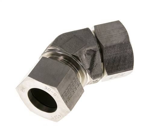 30S Stainless Steel 45deg Elbow Cutting Fitting with Swivel 400 bar FKM O-ring Sealing Cone Adjustable ISO 8434-1