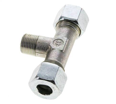12S & R3/8'' Zink plated Steel T-Shape Tee Cutting Fitting with Male Threads 630 bar ISO 8434-1
