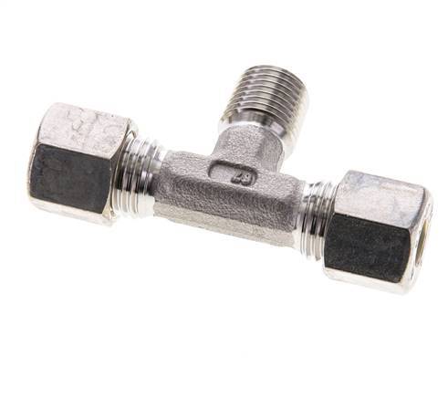 8L & R1/4'' Stainless Steel T-Shape Tee Compression Fitting with Male Threads 315 bar ISO 8434-1