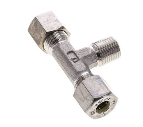 8L & R1/4'' Stainless Steel T-Shape Tee Compression Fitting with Male Threads 315 bar ISO 8434-1