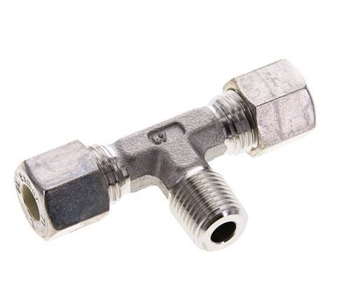 8L & R1/4'' Stainless Steel T-Shape Tee Compression Fitting with Male Threads 315 bar ISO 8434-1