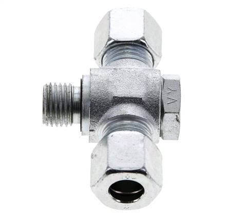 10L & M14x1.5 Zink plated Steel Tee Swivel Joint Cutting Fitting with Male Threads 315 bar NBR ISO 8434-1