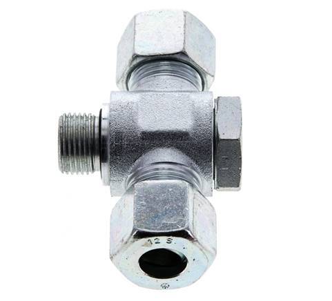 12S & G3/8'' Zink plated Steel Tee Swivel Joint Cutting Fitting with Male Threads 400 bar NBR ISO 8434-1