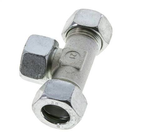 22L Zink plated Steel T-Shape Tee Cutting Fitting with Swivel 160 bar NBR Adjustable ISO 8434-1