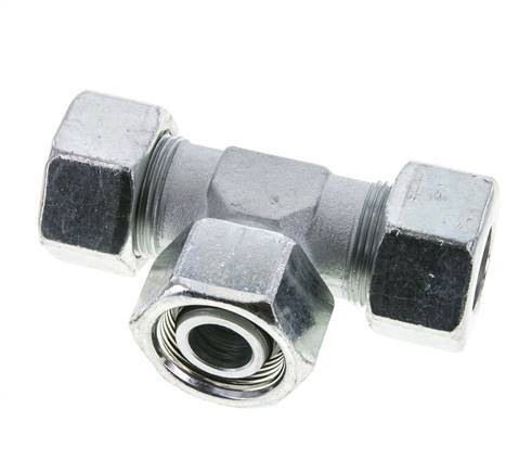 25S Zink plated Steel T-Shape Tee Cutting Fitting with Swivel 400 bar NBR Adjustable ISO 8434-1