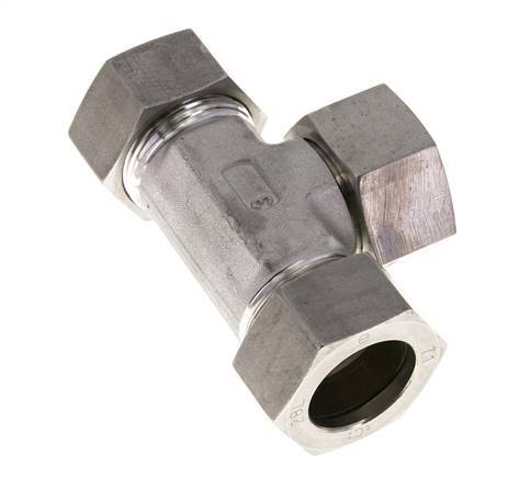 28L Stainless Steel T-Shape Tee Cutting Fitting with Swivel 160 bar FKM Adjustable ISO 8434-1