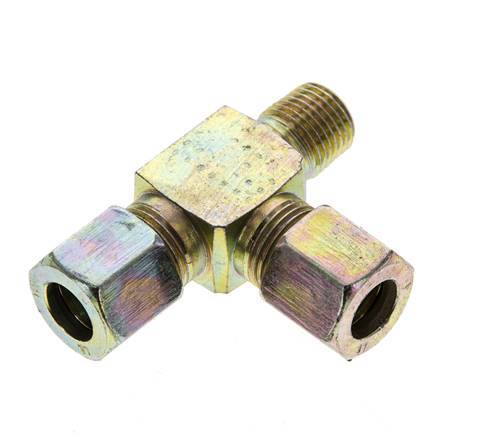8LL & M10x1 (con) Zink Plated Steel Right Angle Tee Cutting Fitting with Male Threads 100 bar ISO 8434-1