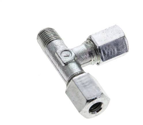 6L & M10x1 (con) Zink Plated Steel Right Angle Tee Cutting Fitting with Male Threads 315 bar ISO 8434-1
