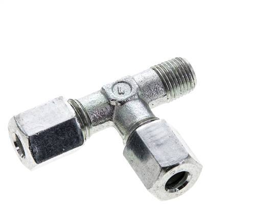 6L & M10x1 (con) Zink Plated Steel Right Angle Tee Cutting Fitting with Male Threads 315 bar ISO 8434-1