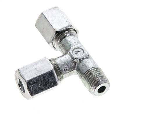 6L & M10x1 (con) Zink Plated Steel Right Angle Tee Cutting Fitting with Male Threads 315 bar ISO 8434-1