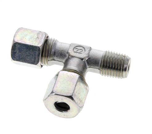 8S & M14x1.5 (con) Zink Plated Steel Right Angle Tee Cutting Fitting with Male Threads 630 bar ISO 8434-1
