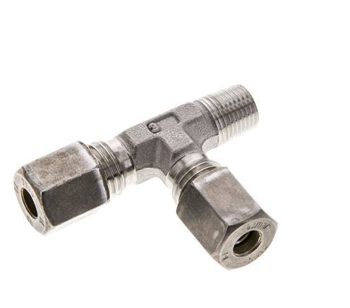 6L & M10x1 (con) Stainless Steel Right Angle Tee Compression Fitting with Male Threads 315 bar ISO 8434-1